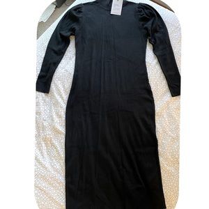 ❤️ WHO WHAT WEAR Black Ribbed Sweater Dress with Rhinestone Buttons - Size Large